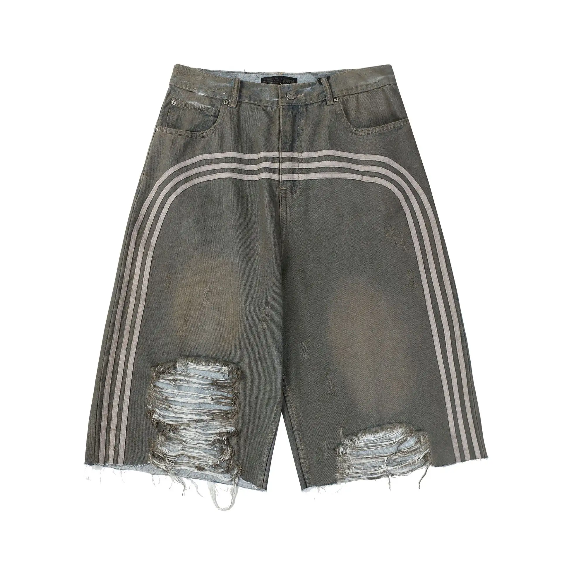 Retro Dirty Dyed Washed Denim Shorts Loose Straight