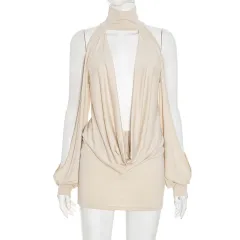 Spicy Girls Scoop-neck Cutout Figure-hugging Hip-hugging Mini Dress - Apricot - View 1
