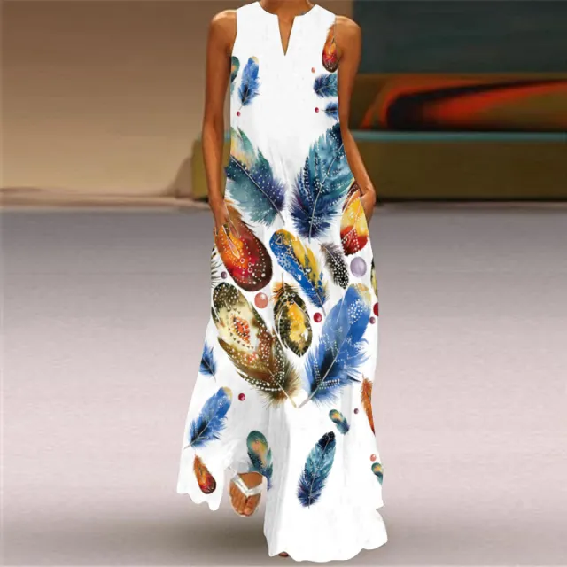 Summer Women's V neck Sleeveless Dress Pocket European And American Style Dress Vlcq122 5Xl - Shop at LoveMi
