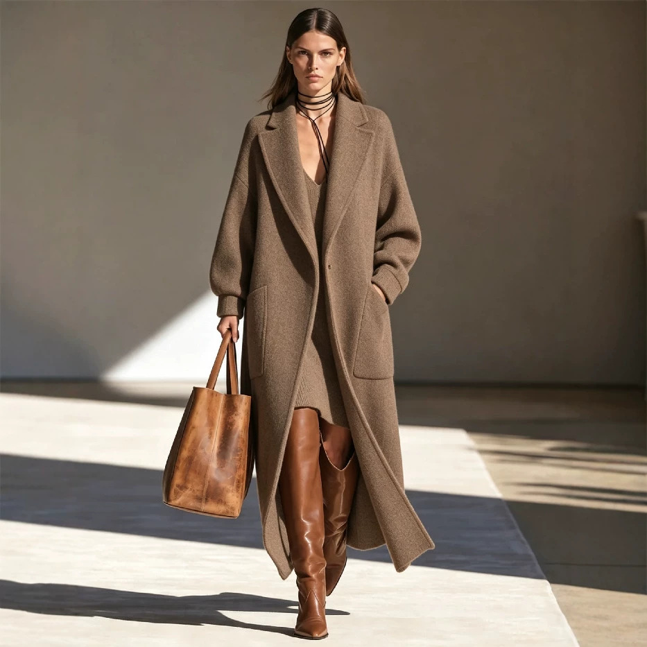 New Fallwinter Womens Long Lapel Coat
