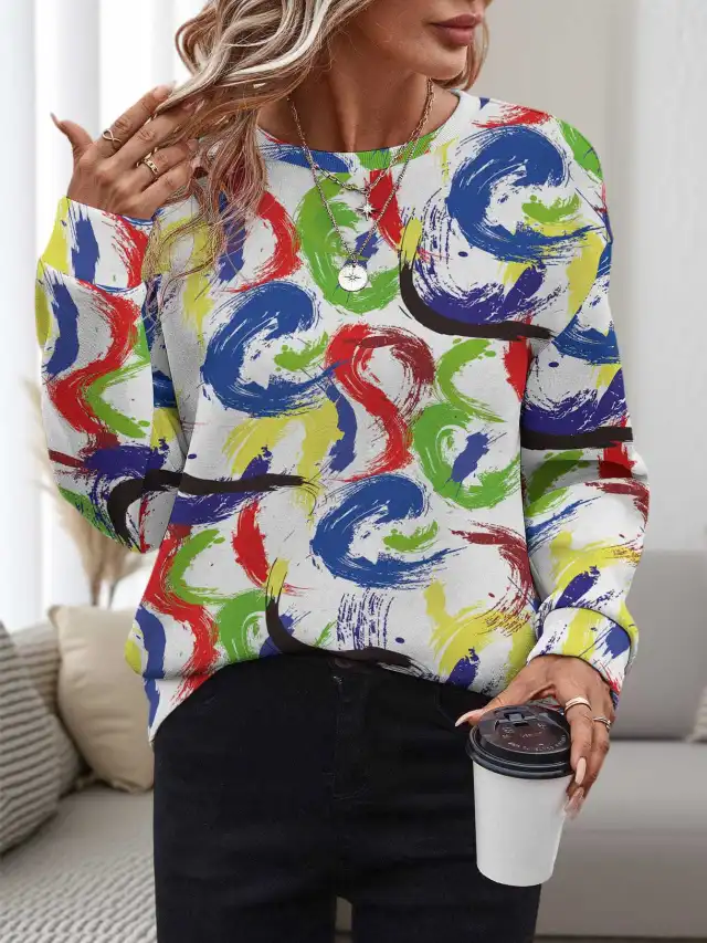Women's 3D Printed Round Neck Pullover Leisure Loose Sweater Wa32Jl050717Y597 - Shop at LoveMi