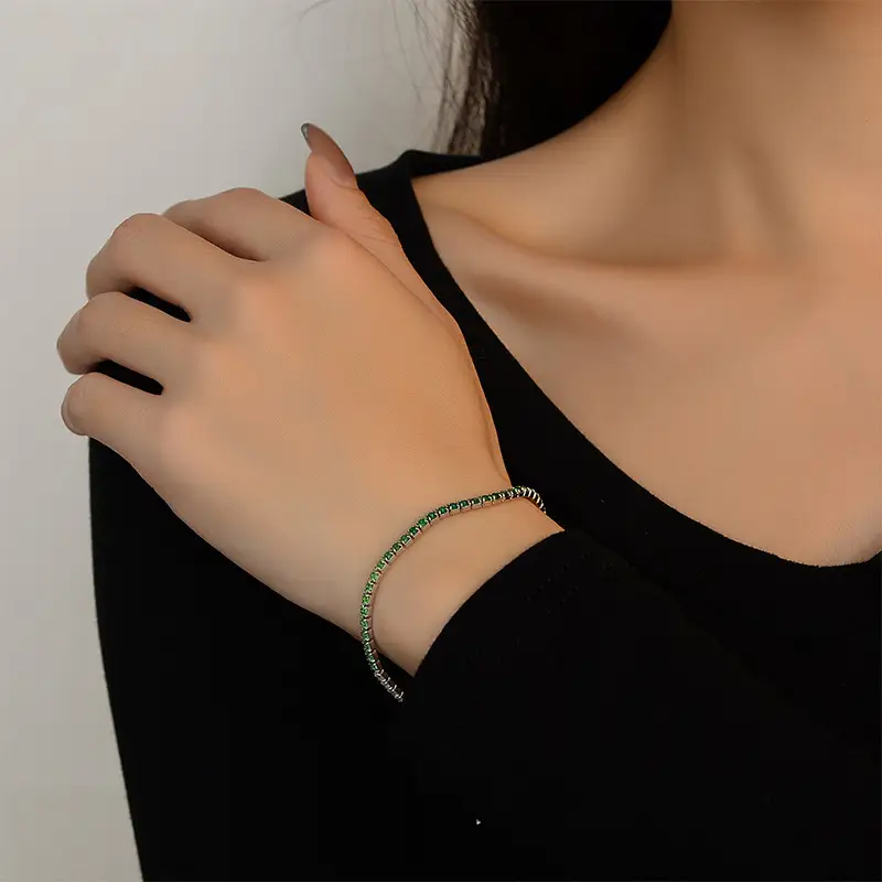 Diamond Color Zirconium Tennis Chain S925 Sterling Silver Single Row Inlaid Zircon Bracelet