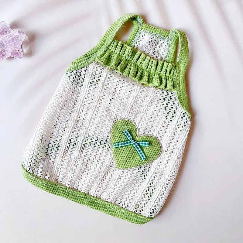 Cool Breathable Sweetheart Embroidered Vest Pet Cat Dog Clothes - Avocado Green