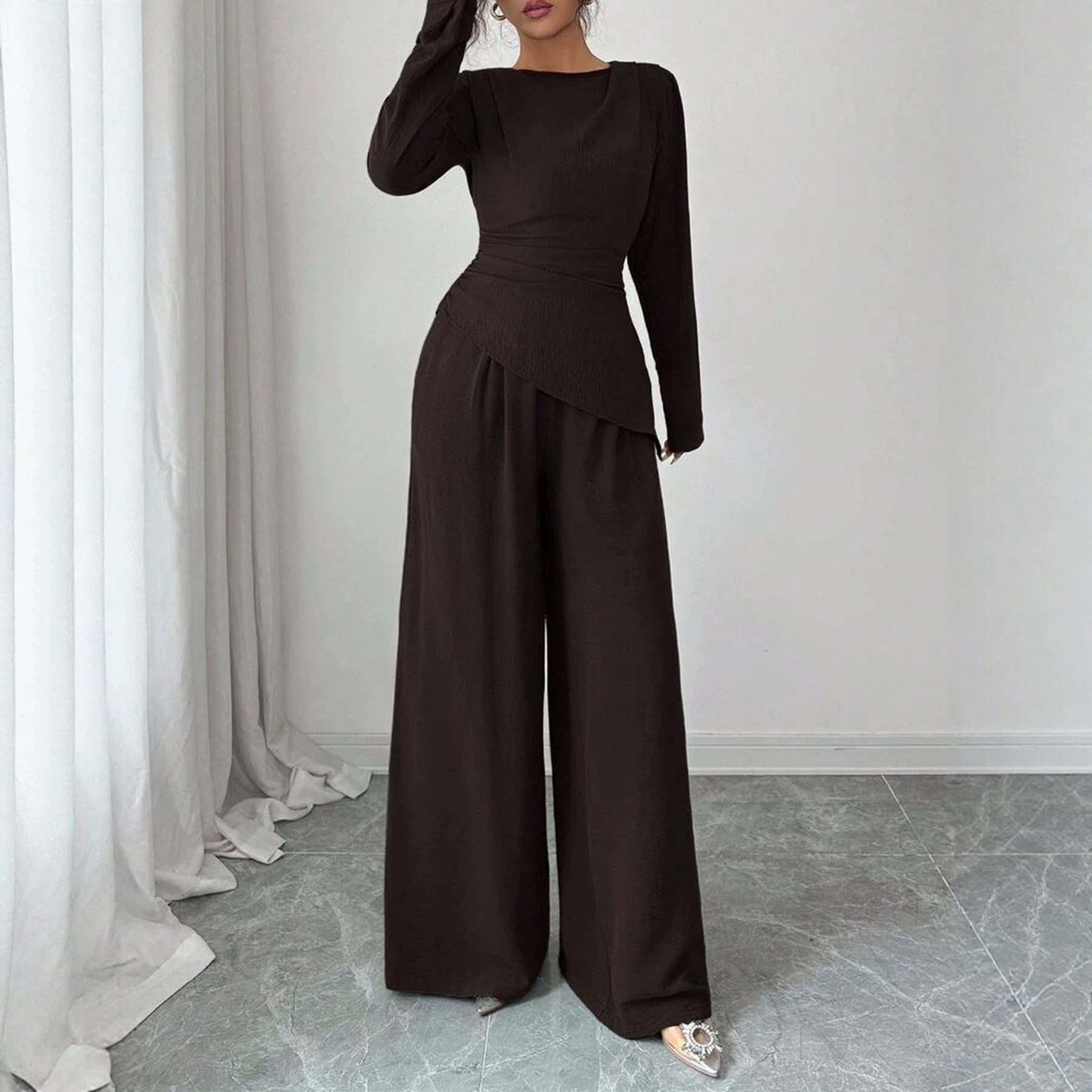 Round-neck Top And Long Pants Two-piece Set