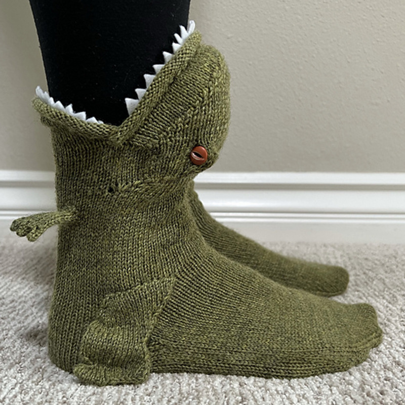 Funny Shark Chameleon Cartoon Socks – Knitted Dinosaur Socks