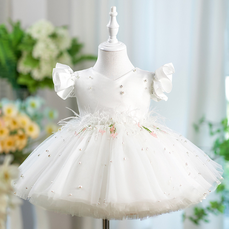 Girl All-match Casual Flounced Sleeve Beaded Pettiskirt