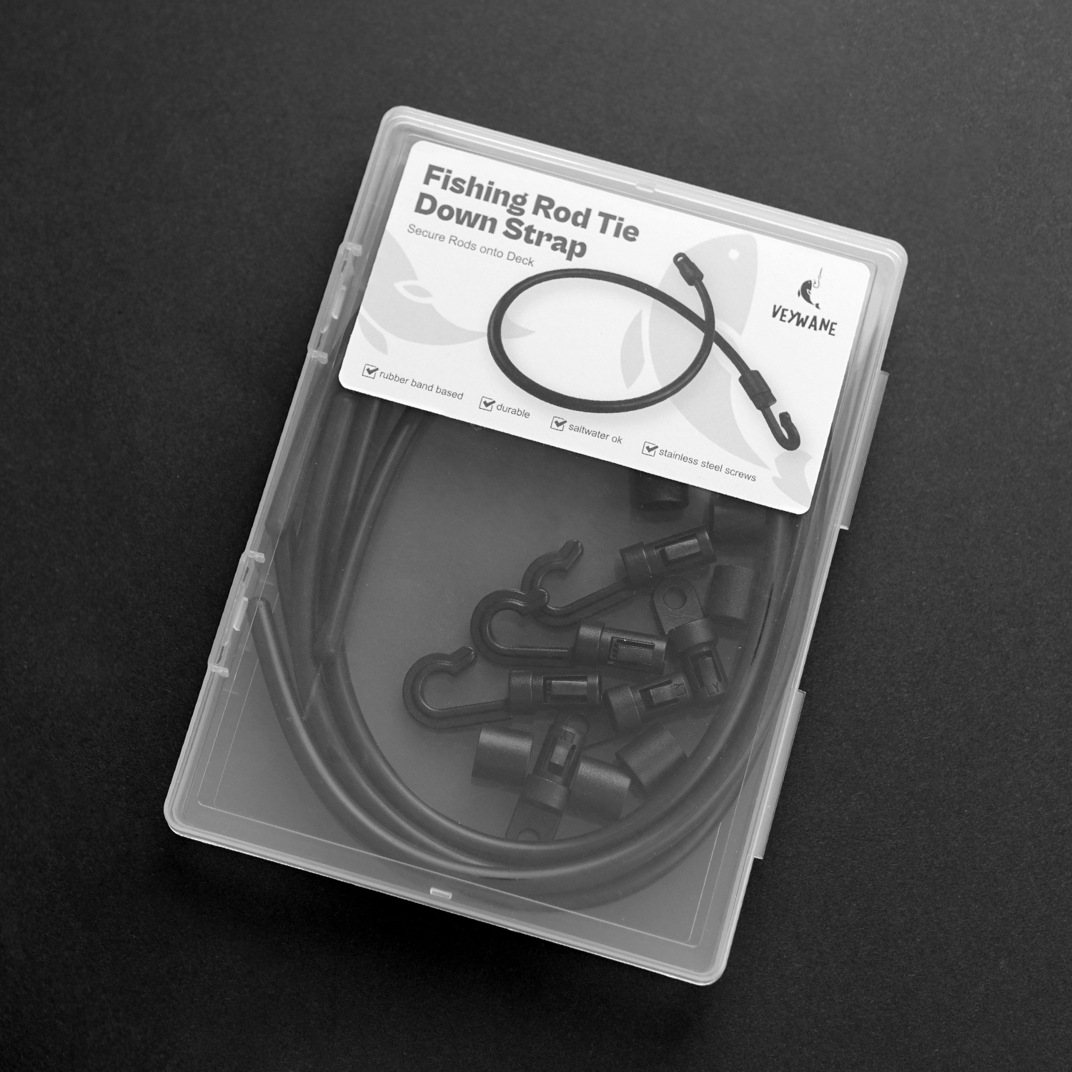 Marine fishing rod strap elastic band fastener kit (4 sets