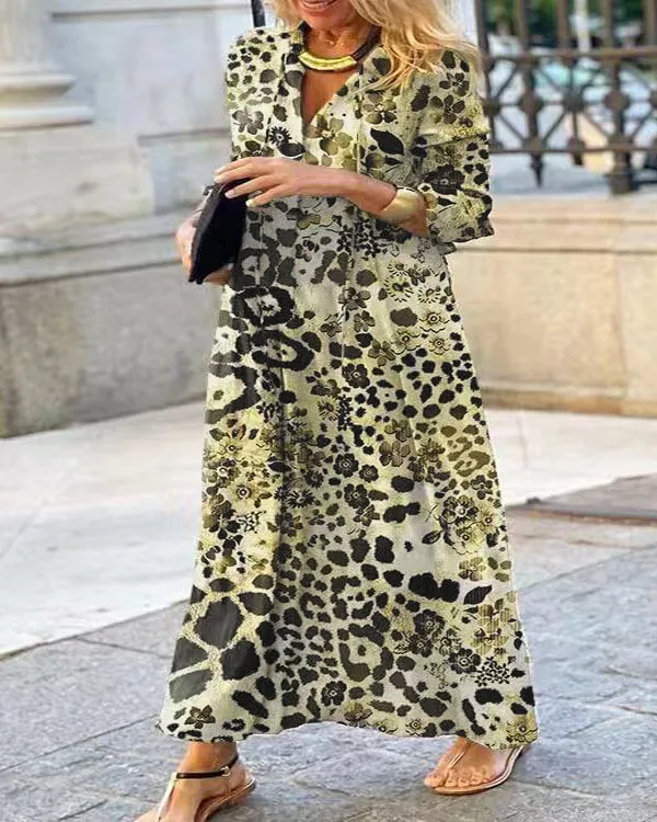 Leopard Print Leisure Pullover Elegant Long Sleeve Blouse Dress Leopard - Shop at LoveMi