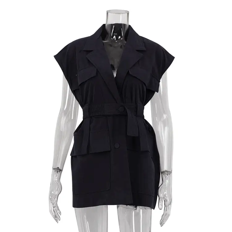 Sleeveless Workwear Shirt With Multiple Pockets Loose-fit Top