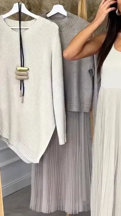 Lined Mesh Pleats Dress Suit For Women - Gray - View 1