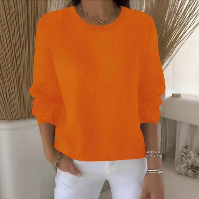 Women's Solid Color Long Sleeve Sweater Orange - Shop at LoveMi
