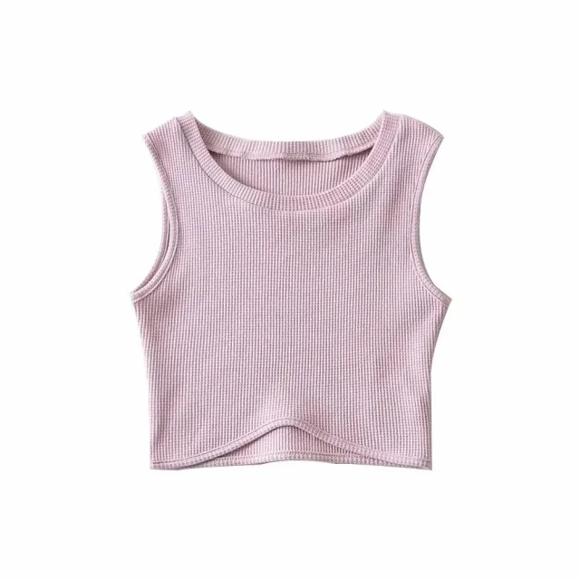 Slim fit Sleeveless Waffle High Waist Short Solid Color Vest Pink - Shop at LoveMi