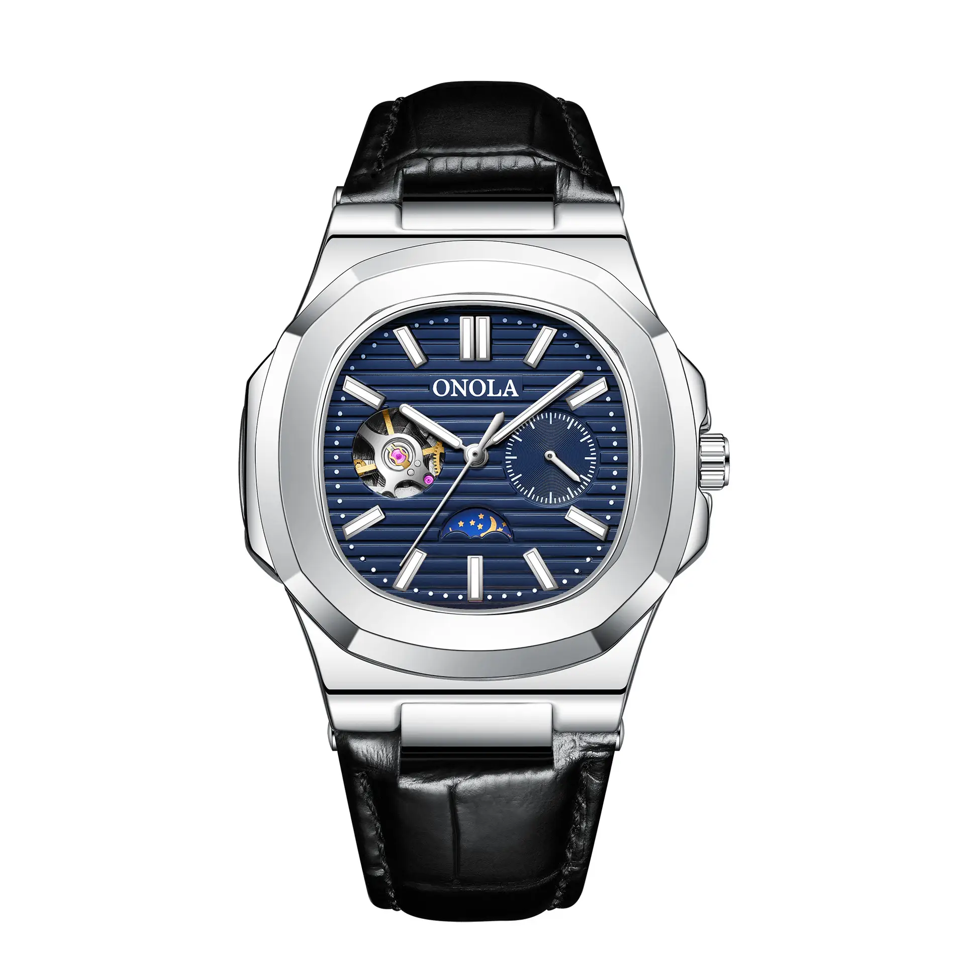 High-Quality Mechanical Watch Sun Moon And Stars Design Waterproof Leather Strap