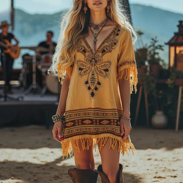 Party Rock Tassel Cross Border Womens Dress Yellow - Shop at LoveMi
