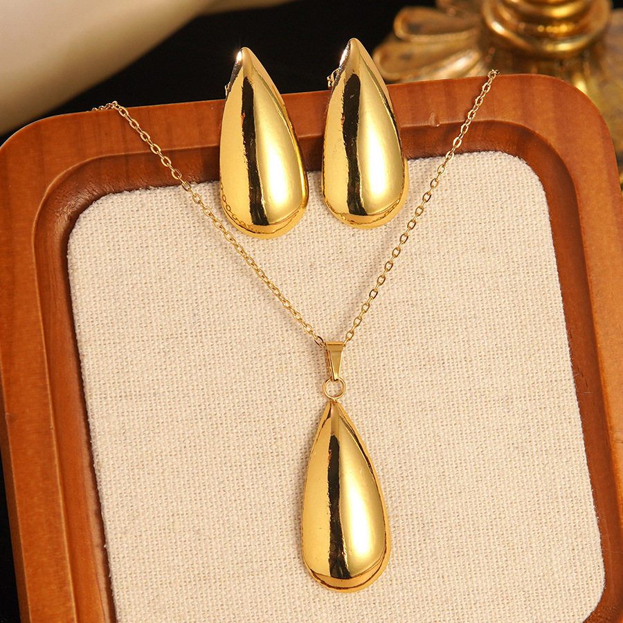 Stainless Steel Heart Bow Flower Necklace And Earrings Set