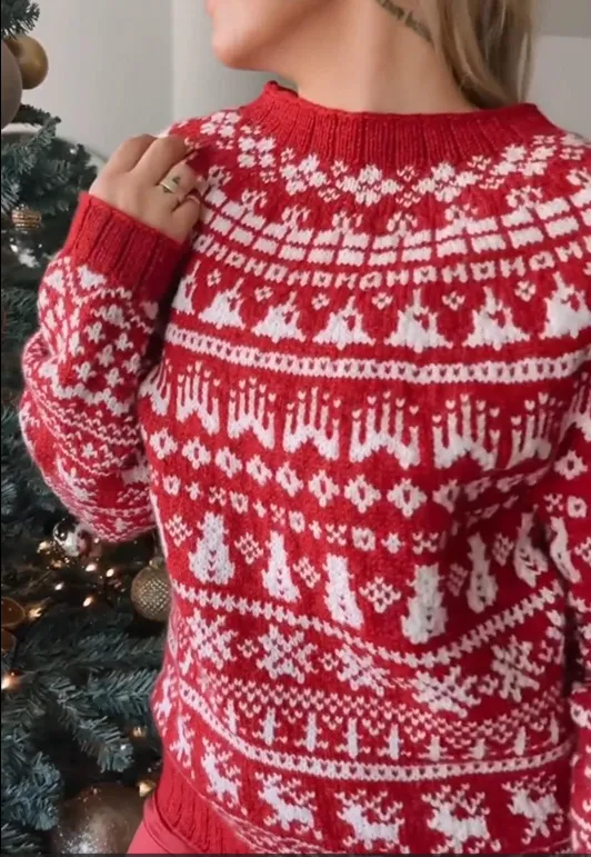 Women's Christmas Knitted Half High Collar Sweater White - Shop at LoveMi