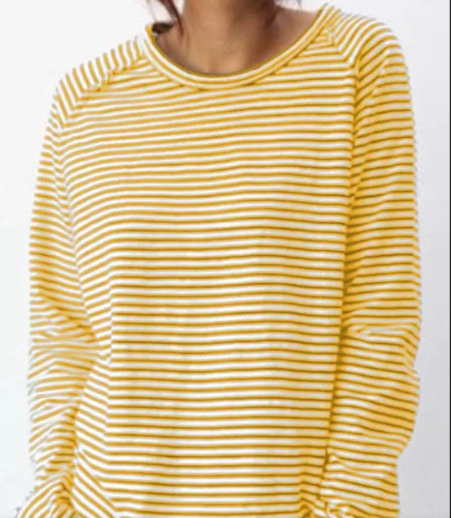Loose Round Neck Raglan Long Sleeve Striped Printed Sweater Yellow - Shop at LoveMi