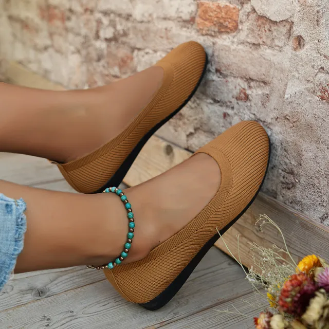 Round Toe Flats Shoes Casual Comfortable Soft Slip On Knit Mesh Shoes For Women Chocolate 37 - Shop at LoveMi