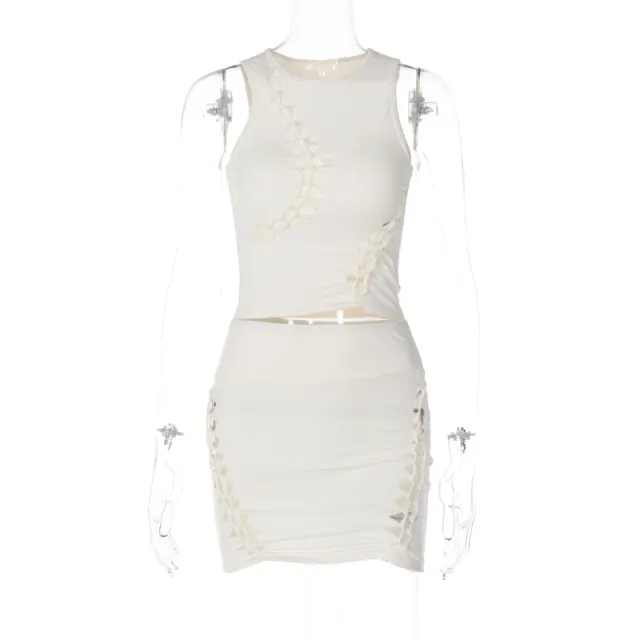 Fashion Solid Color Round Neck Sleeveless Skirt Apricot - Shop at LoveMi