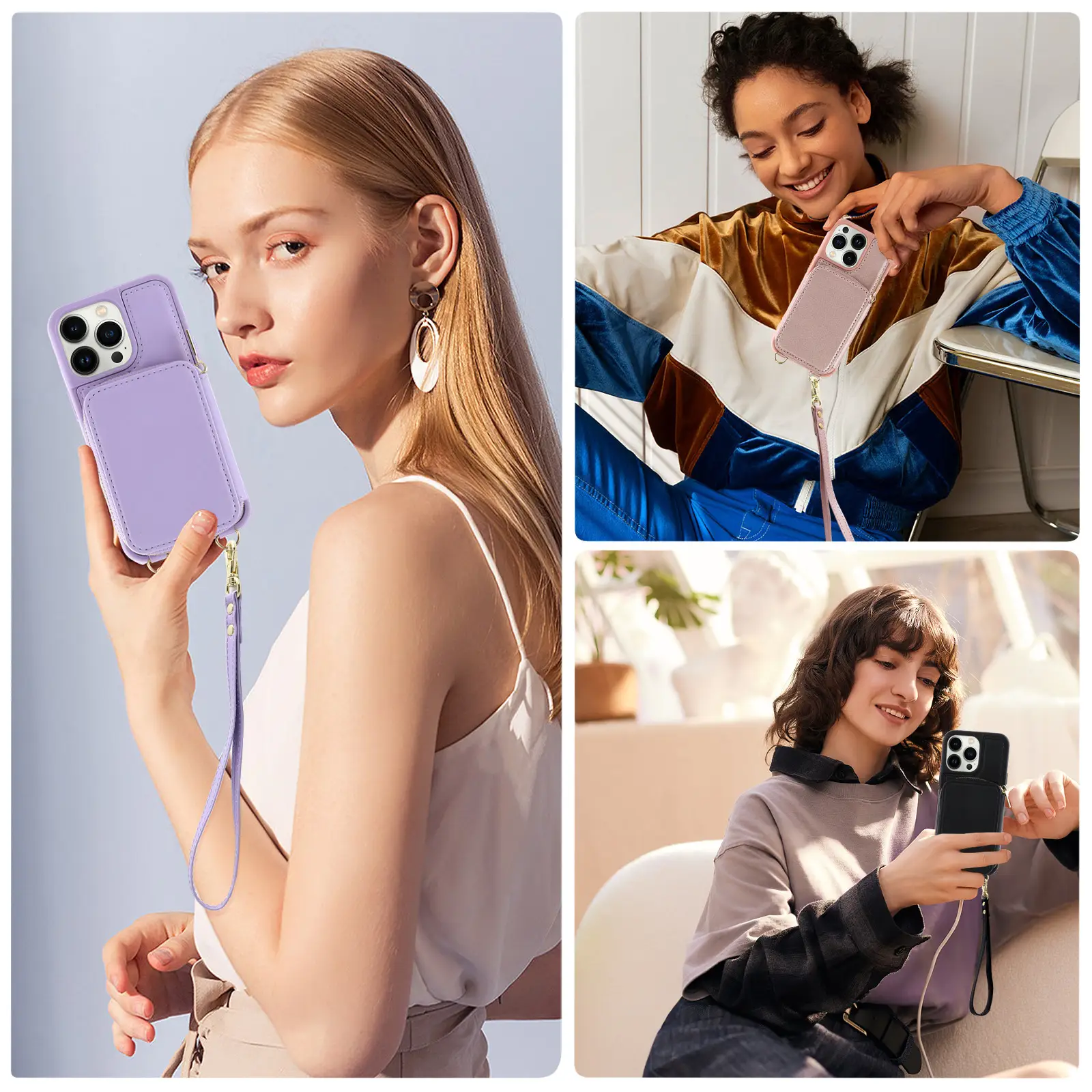 IPhone14pro Phone Case Crossbody Zipper Multifunctional Card Holder Wallet Type Applicable Protective Leather Case