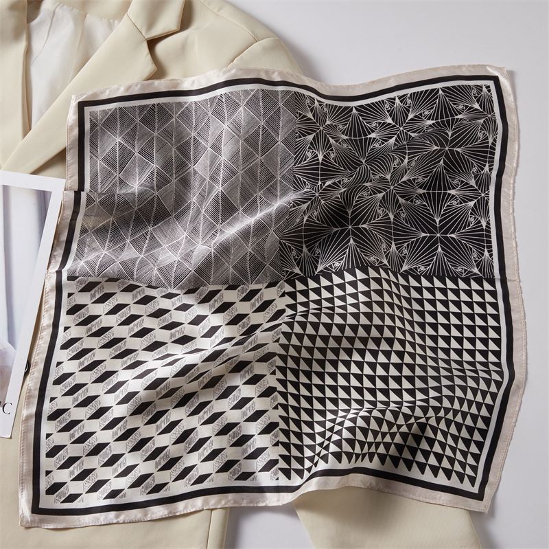 Black Four-Panel Silk Authentic Silk Scarf