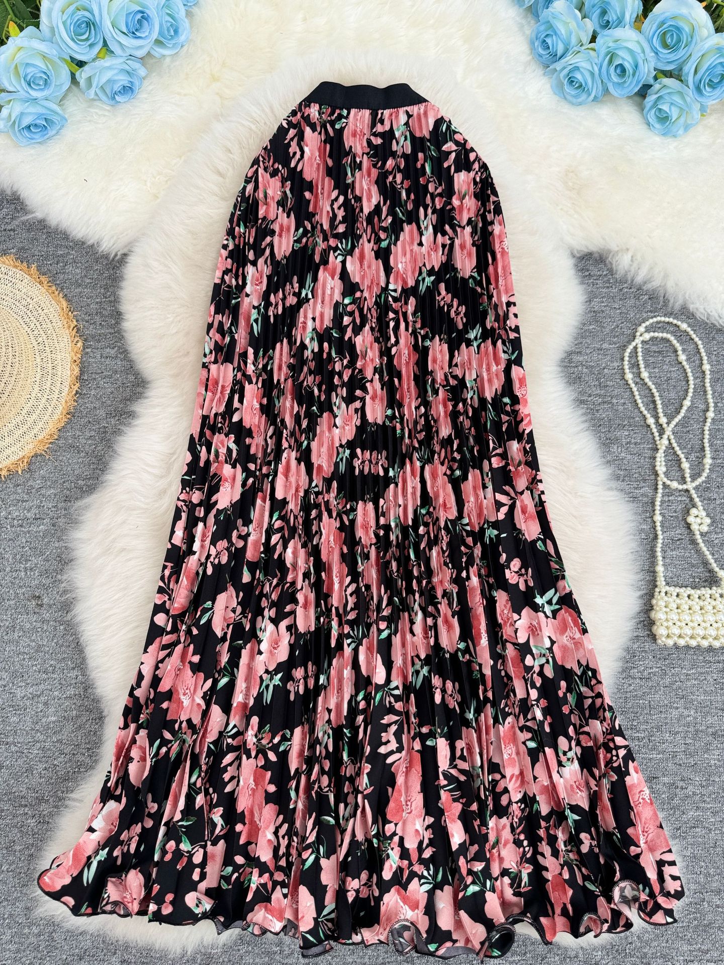 Printed Pleated Skirt For Workwear Versatile And High-waisted