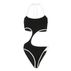European And American Style Swimsuit Jumpsuit Design Sense Hollow-out Midriff Tube Top - Black - View 1
