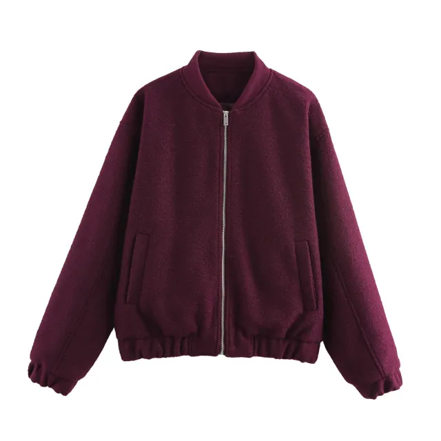 Women's Beaded Leather Short Jacket Zipper Coat Wine Red - Shop at LoveMi