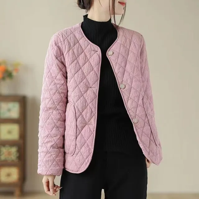 Classic Style Diamond Lattice Cotton Coat Jacket Pink - Shop at LoveMi