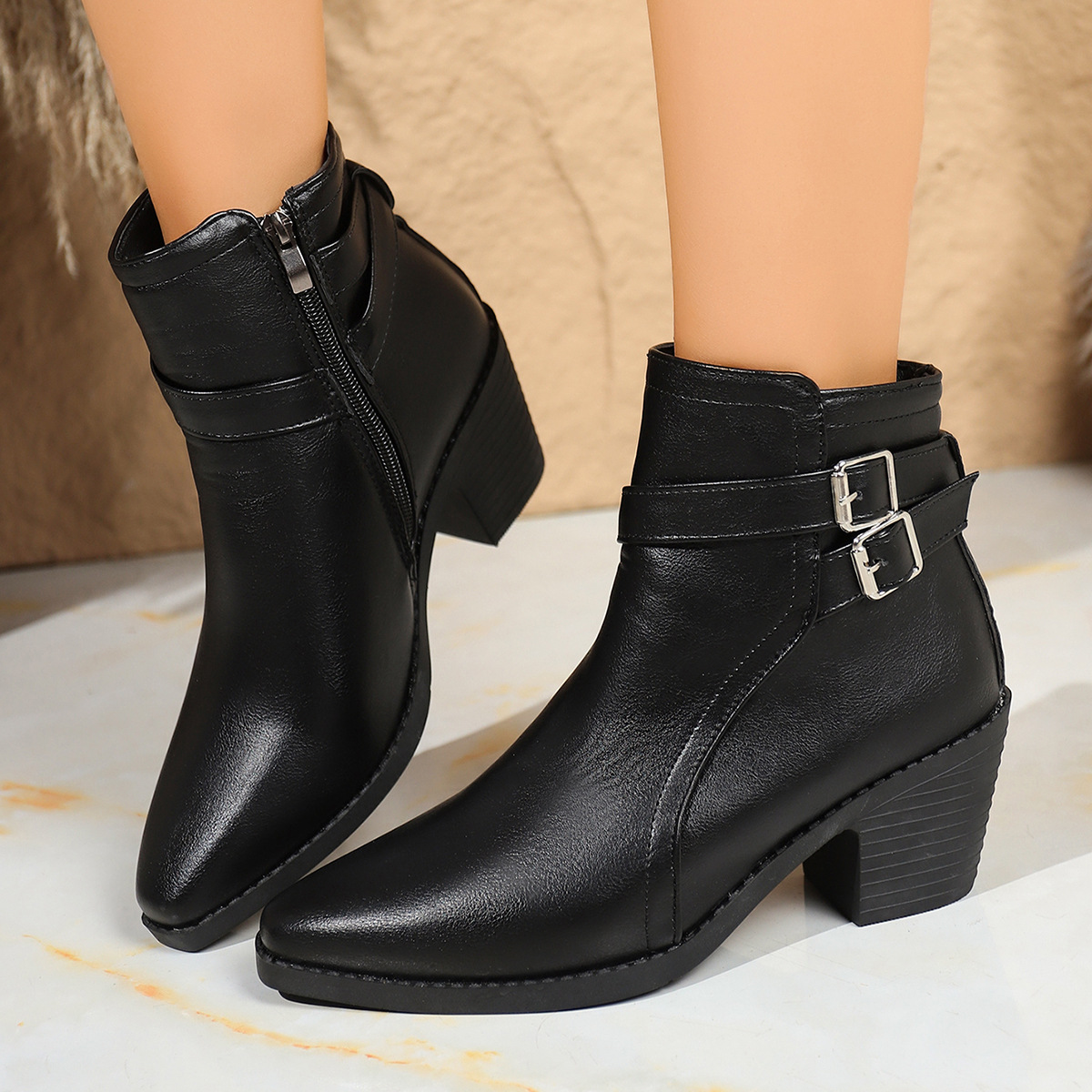 Autumn New Leather Belt Buckle Ankle Boots