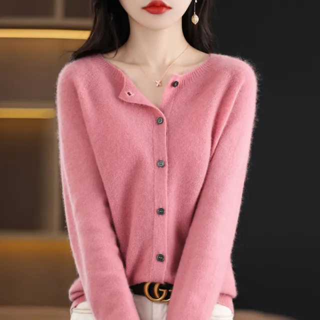 Autumn And Winter Bottoming Round Neck Long Sleeve Loose Top Pink - Shop at LoveMi