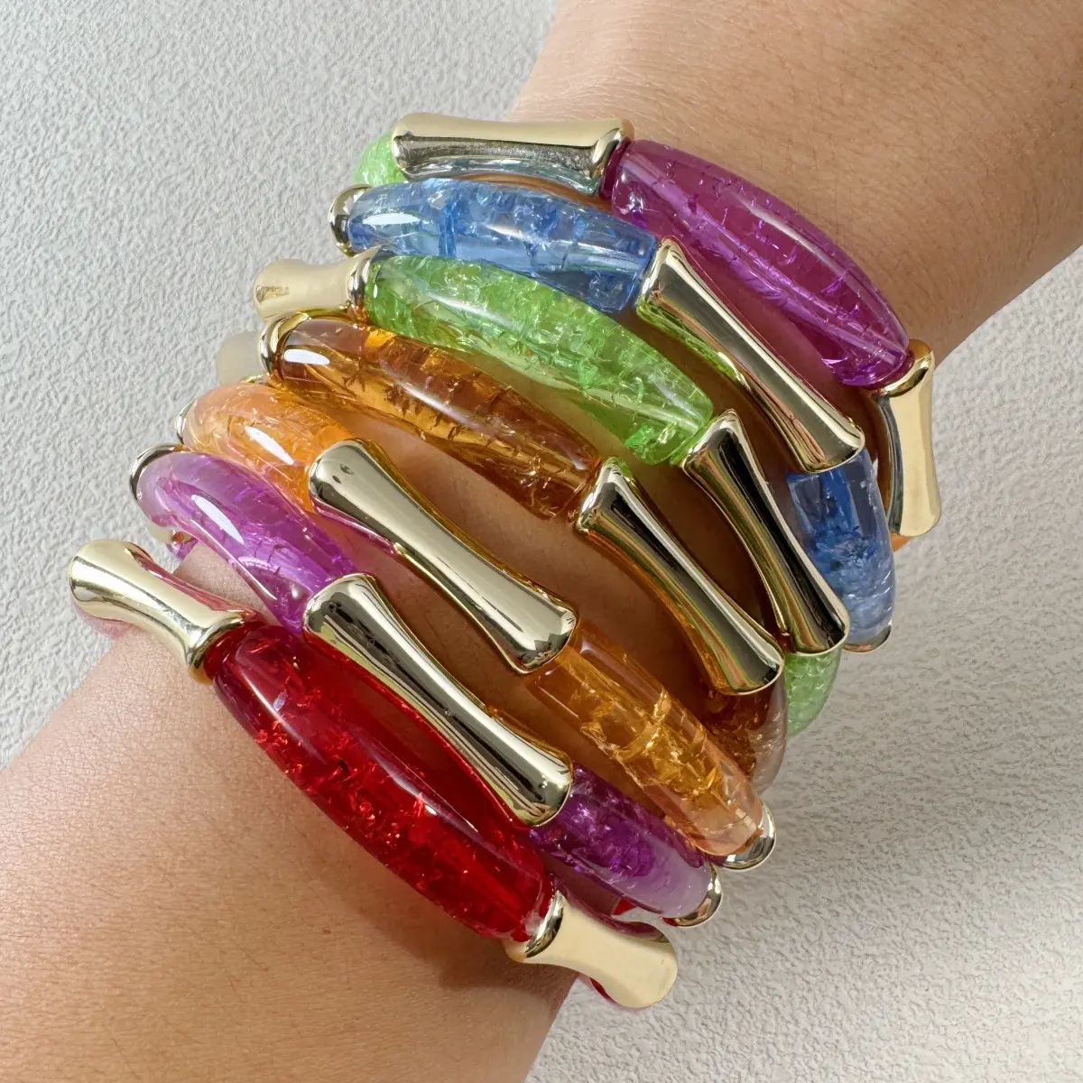 Dopaminecolorfulcrystal Elastic Bracelet Glossy Finish Acrylic Beaded