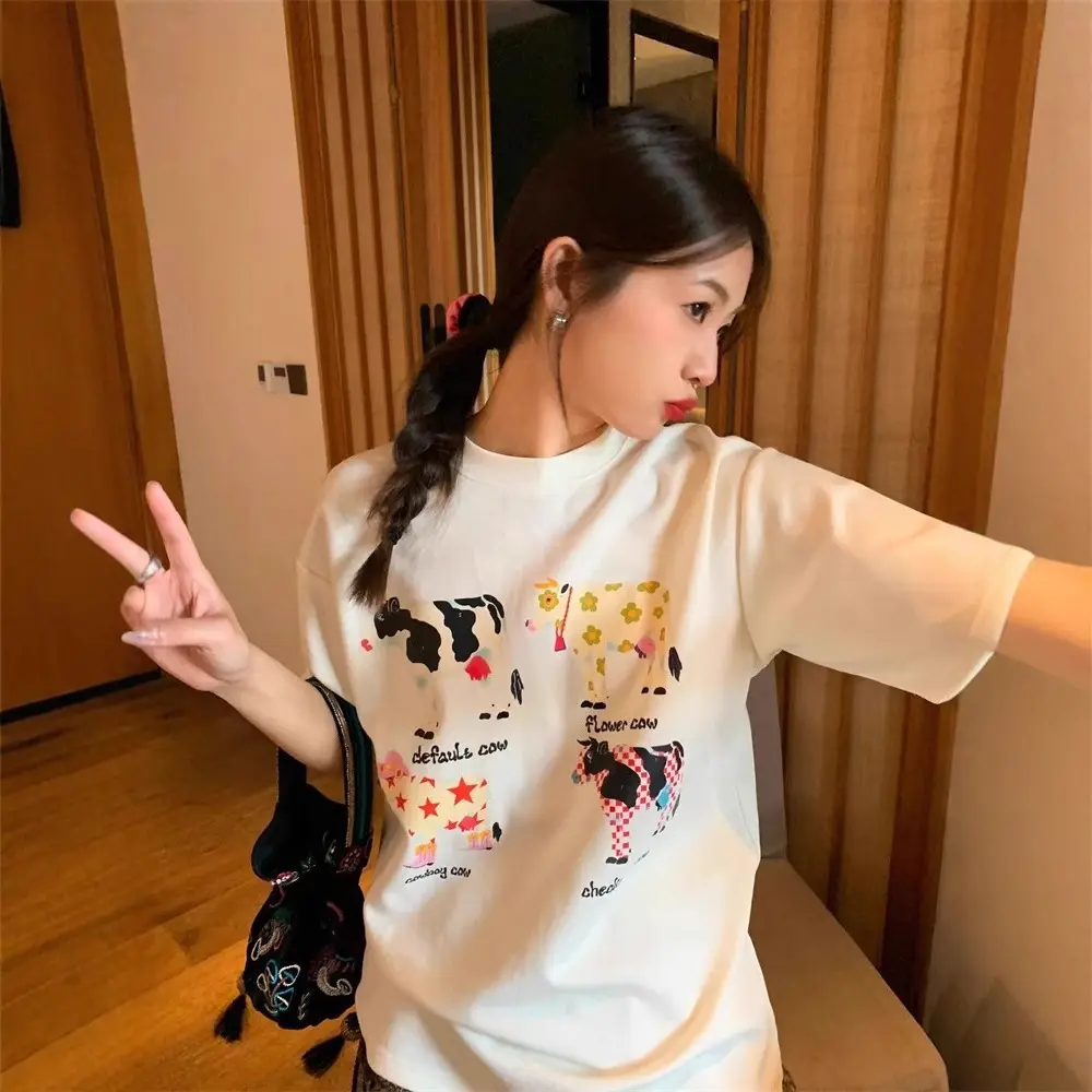 American Retro Cartoon Print Korean Version Loose