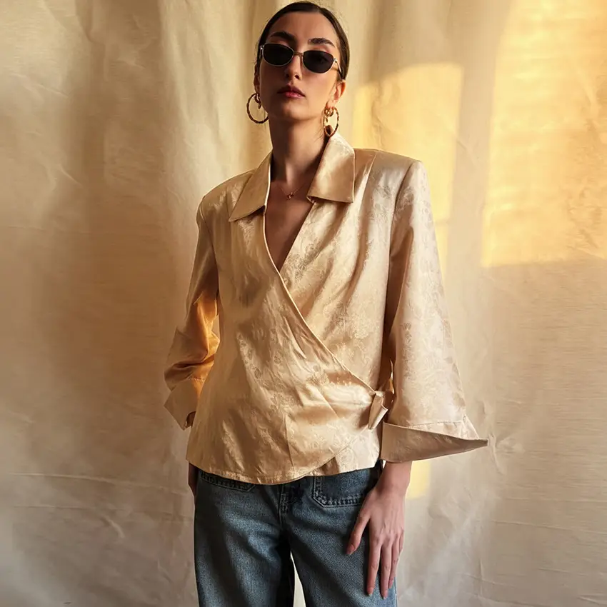 V-neck Slim-fit Shirt Womens Elegant All-match Casual Top