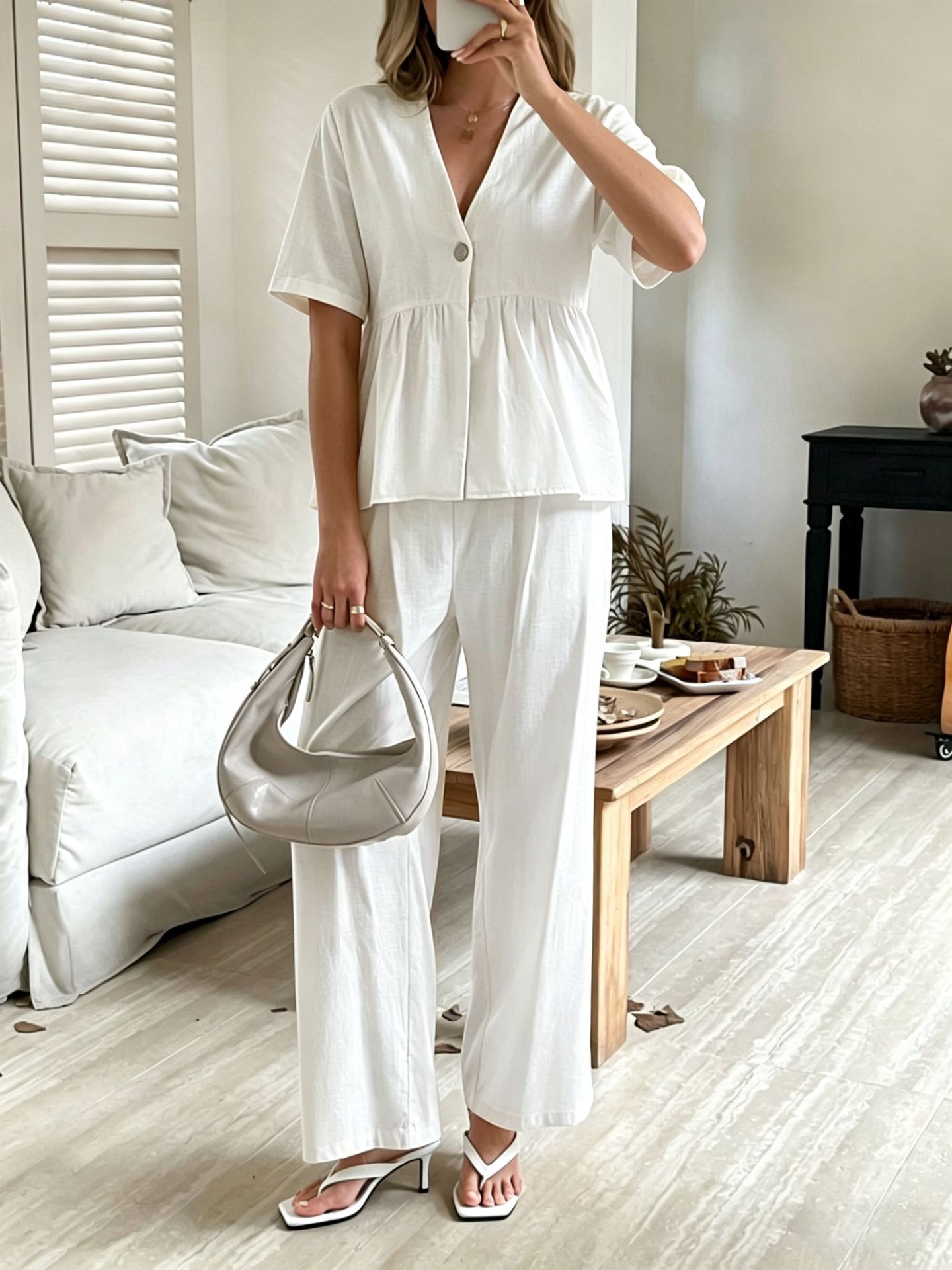 Women's Wide-Leg Pants Co-ord in White – clean minimalist look