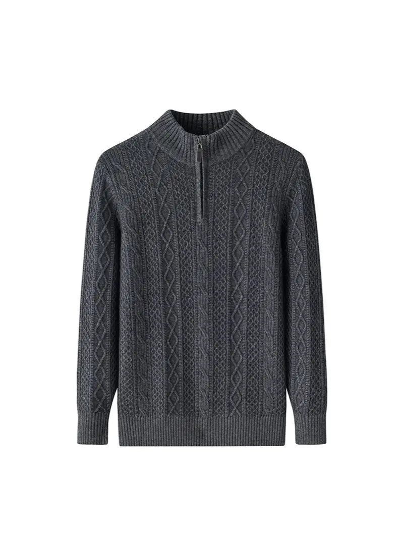 Half Turtleneck Zipper Twisted Flower Sweater Long Sleeve Knitwear