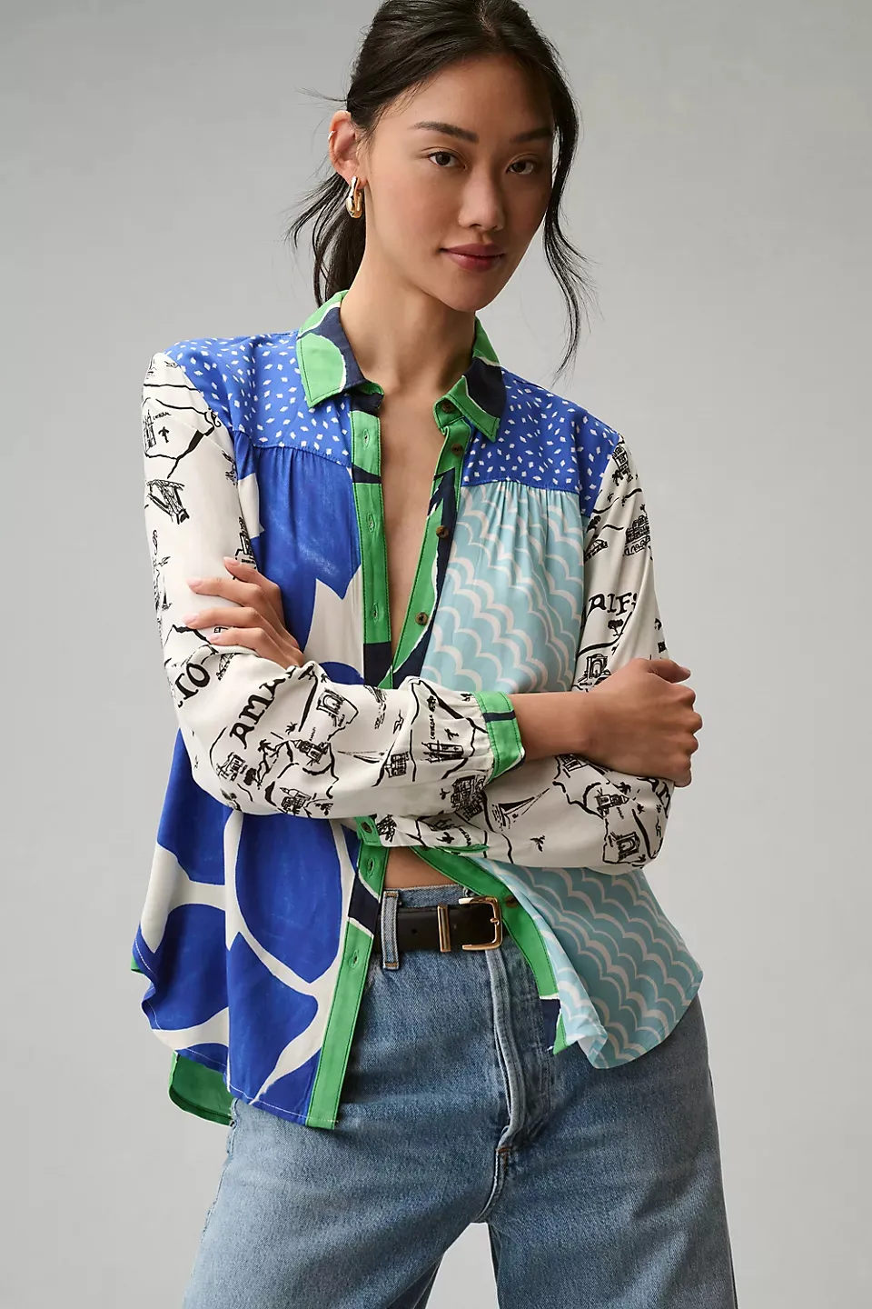 Print Lapel Long Sleeve Shirt Women's - Figure 11