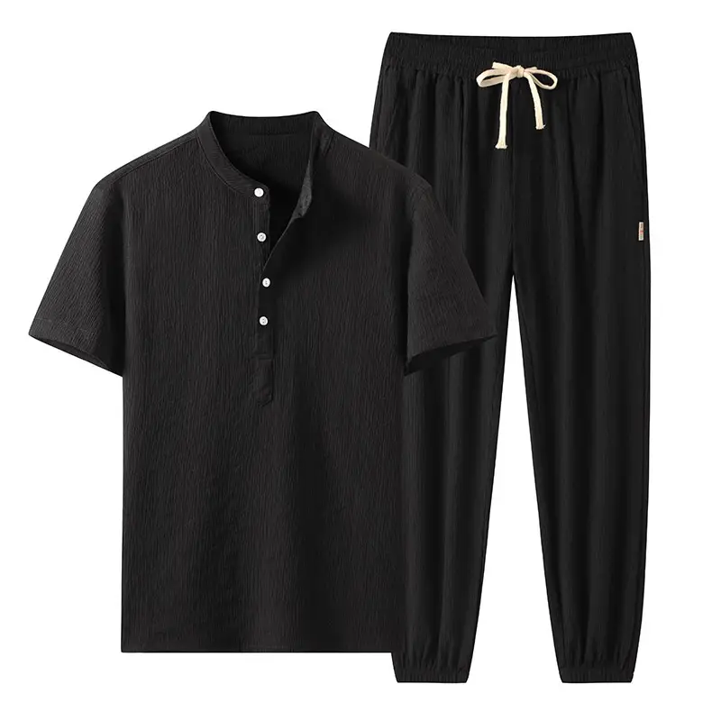New Summer Thin Ice Silk Breathable Leisure Sports Cotton And Linen Suit Men
