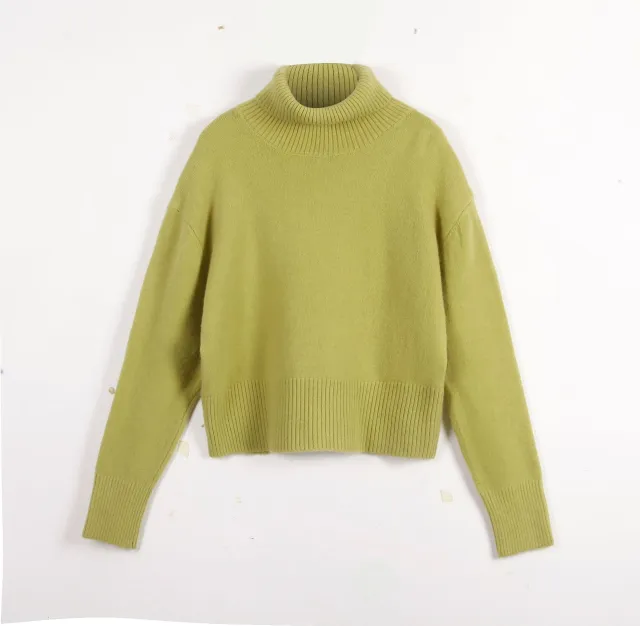 Women's Fashion High Collar Knitted Sweater Top Green - Shop at LoveMi