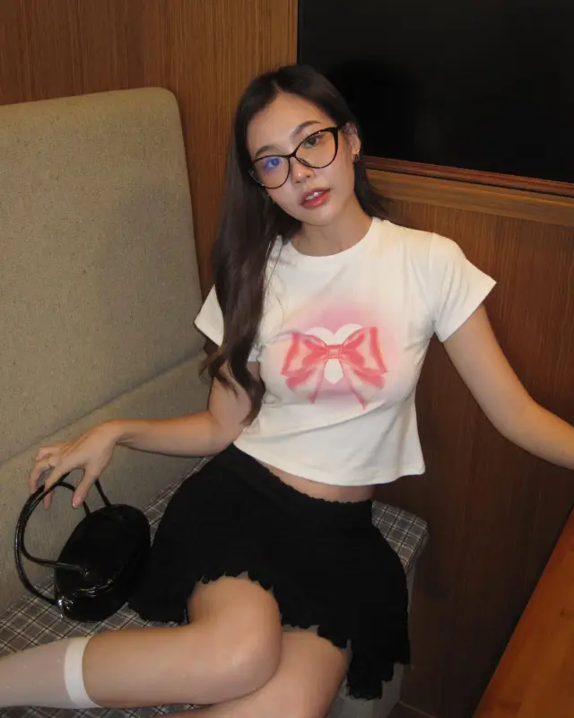Women's Printed Short sleeved Slim fit Fashion Tops T shirt White Love Heart Bow Tie - Shop at LoveMi
