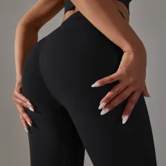 Seamless High Waist Yoga Pants Breathable Sports Quick-drying Workout Elastic Tight - Black - View 1