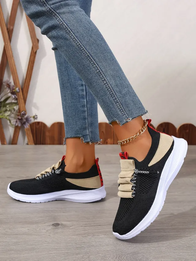 Casual Sneaker Non slip Wear resistant Flat Heel Round Toe Running Shoes Black - Shop at LoveMi