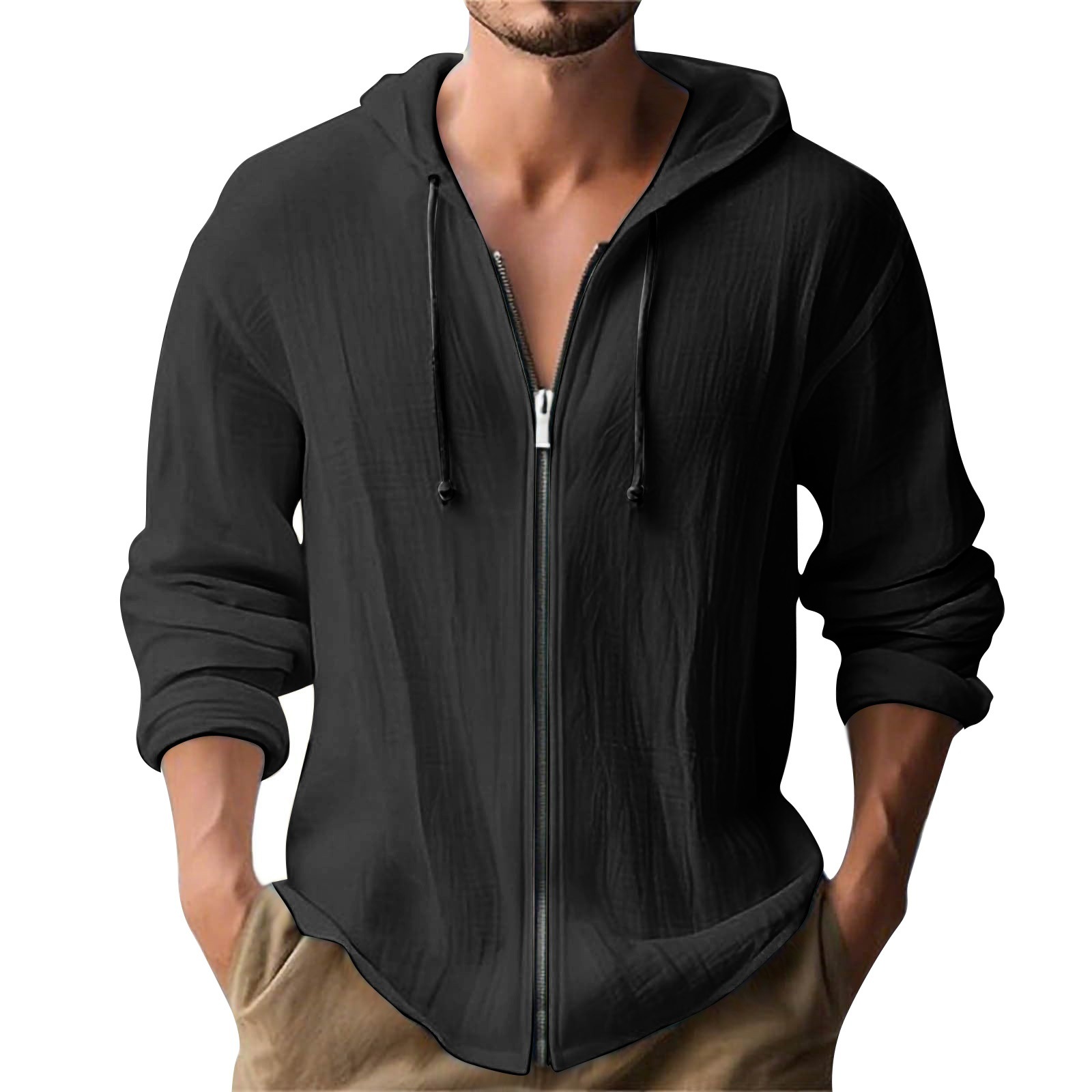 Hooded Linen-Style Cardigan Hoodie for Young Adults Hooded Linen-Style Cardigan Hoodie for Young Adults