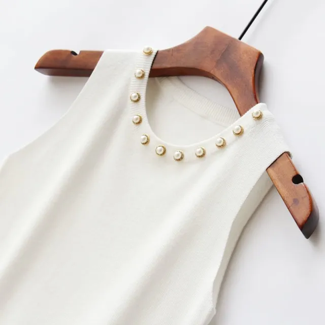 Beaded Ice Silk Camisole Women's Spring And Summer Inner Wear Fashion Slim Fit White Big Pearl - Shop at LoveMi