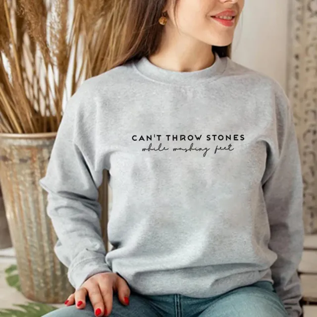 Women's Plain Slogan Floral Print Long Sleeve Pullover Gray - Shop at LoveMi