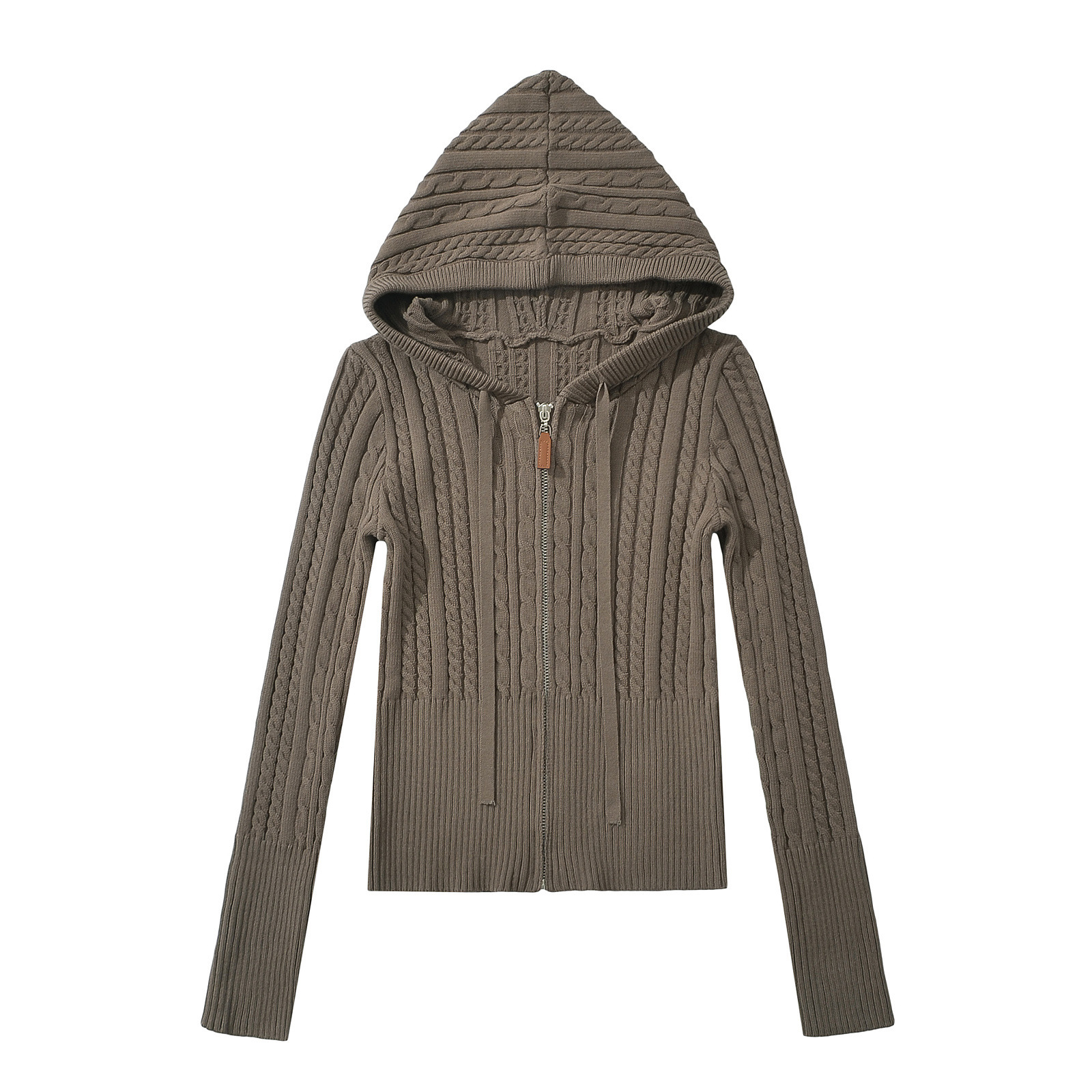 Sophisticated Zip-up Cable-knit Long-sleeve Sweater Jacket - Image 3