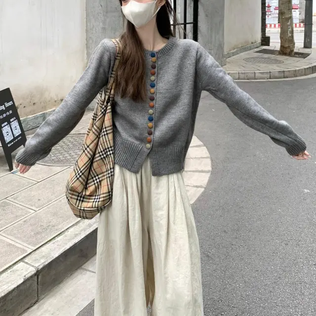 Temperament Wild Western Style Youthful looking Vintage Wine Sweater Coat Gray - Shop at LoveMi