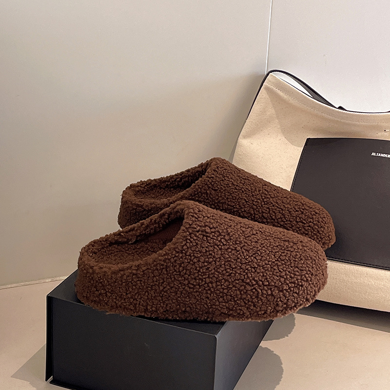 zapatos de algodón con punta cerrada para mujeres en otoño e invierno, de moda de suela gruesa a prueba de frío y cálidos con vellón, pantuflas antideslizantes sin cordones para mujeres embarazadas