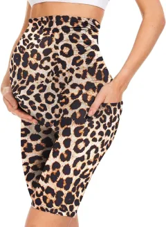 Five-point Pocket Maternity Pants High Waist Slim Fit Maternity Pants - Leopard Print - View 1