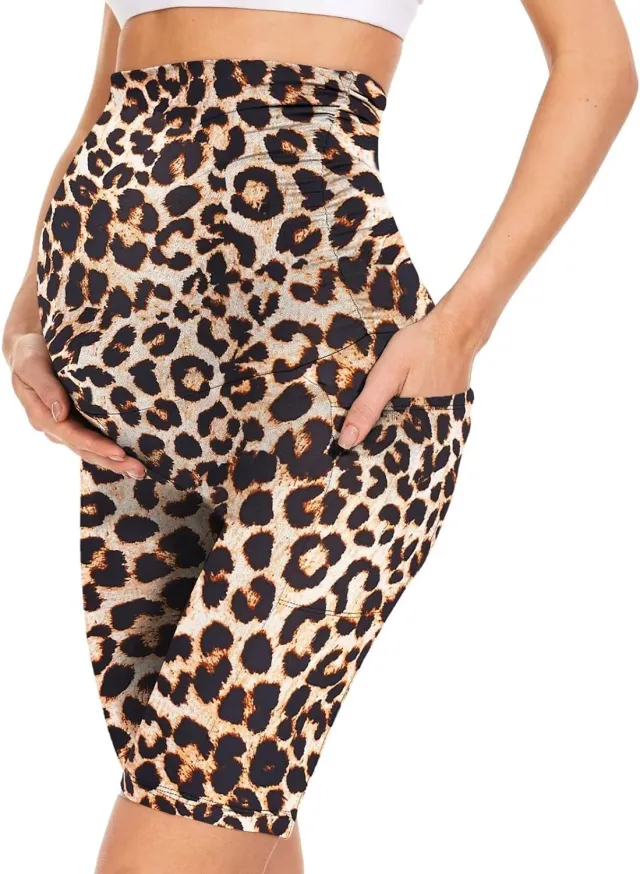 Five point Pocket Maternity Pants High Waist Slim Fit Maternity Pants Leopard Print - Shop at LoveMi